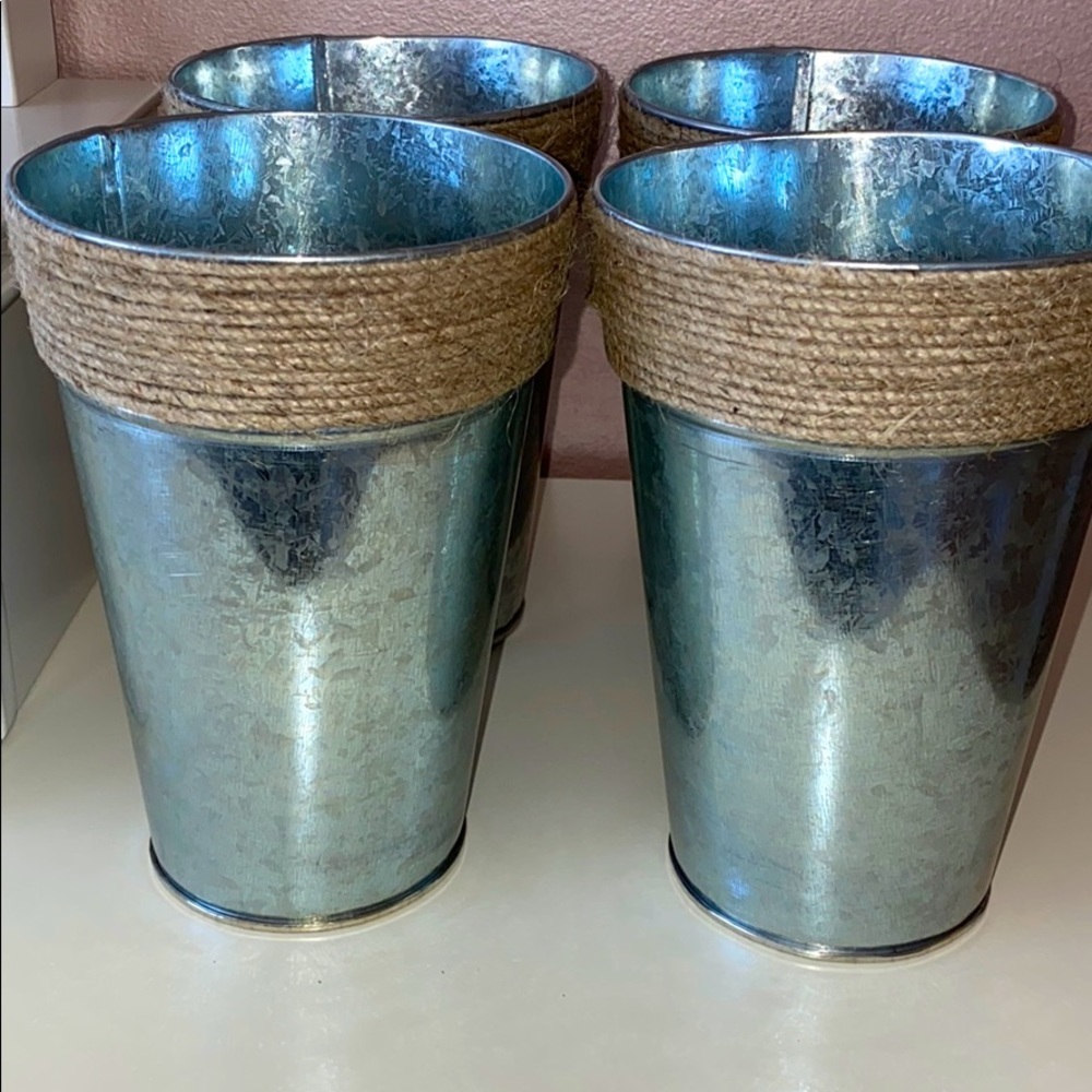 Rustic Metal like vase with rope